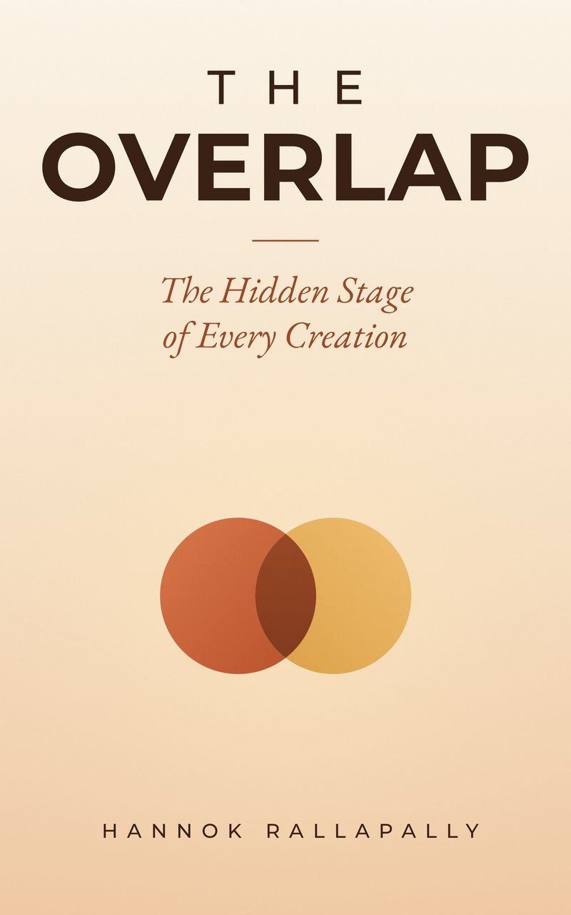 Cover of The Overlap: The Hidden Stage of Every Creation by Hannok Rallapally, showing two overlapping circles, one terracotta and one gold.